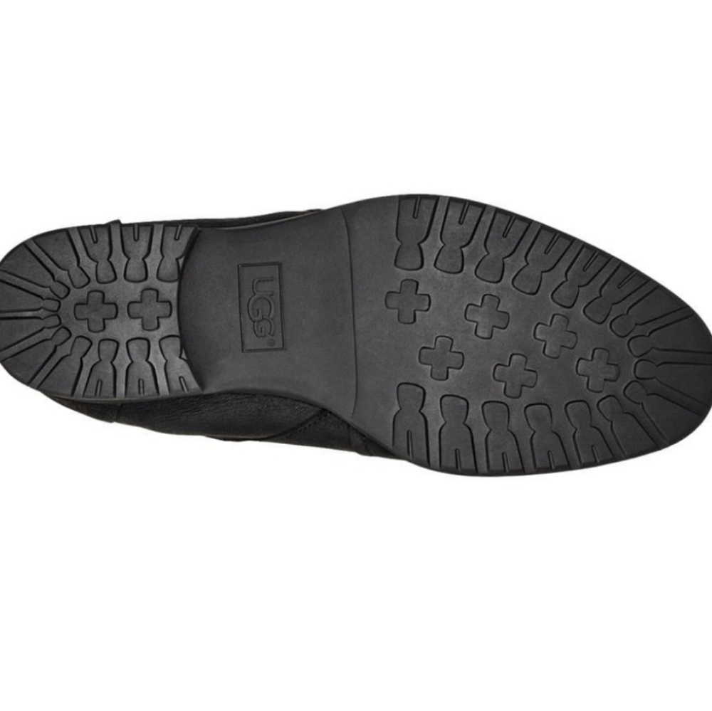 UGG Black Distressed Leather Flat Ankle Bootie 6 - Picture 4 of 7